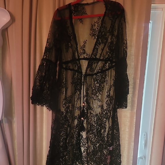 Emery Rose Other - Sheer Black Lace Tie-Waist Robe